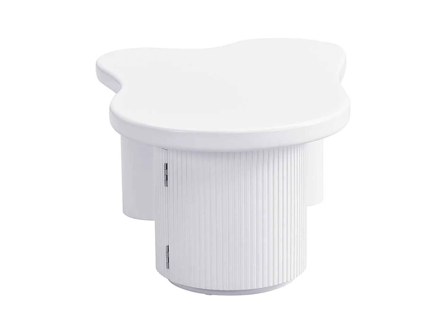 Table basse asymétrique, Table basse blanche avec 1 porte incurvée, matériau MDF, pour salon et bureau