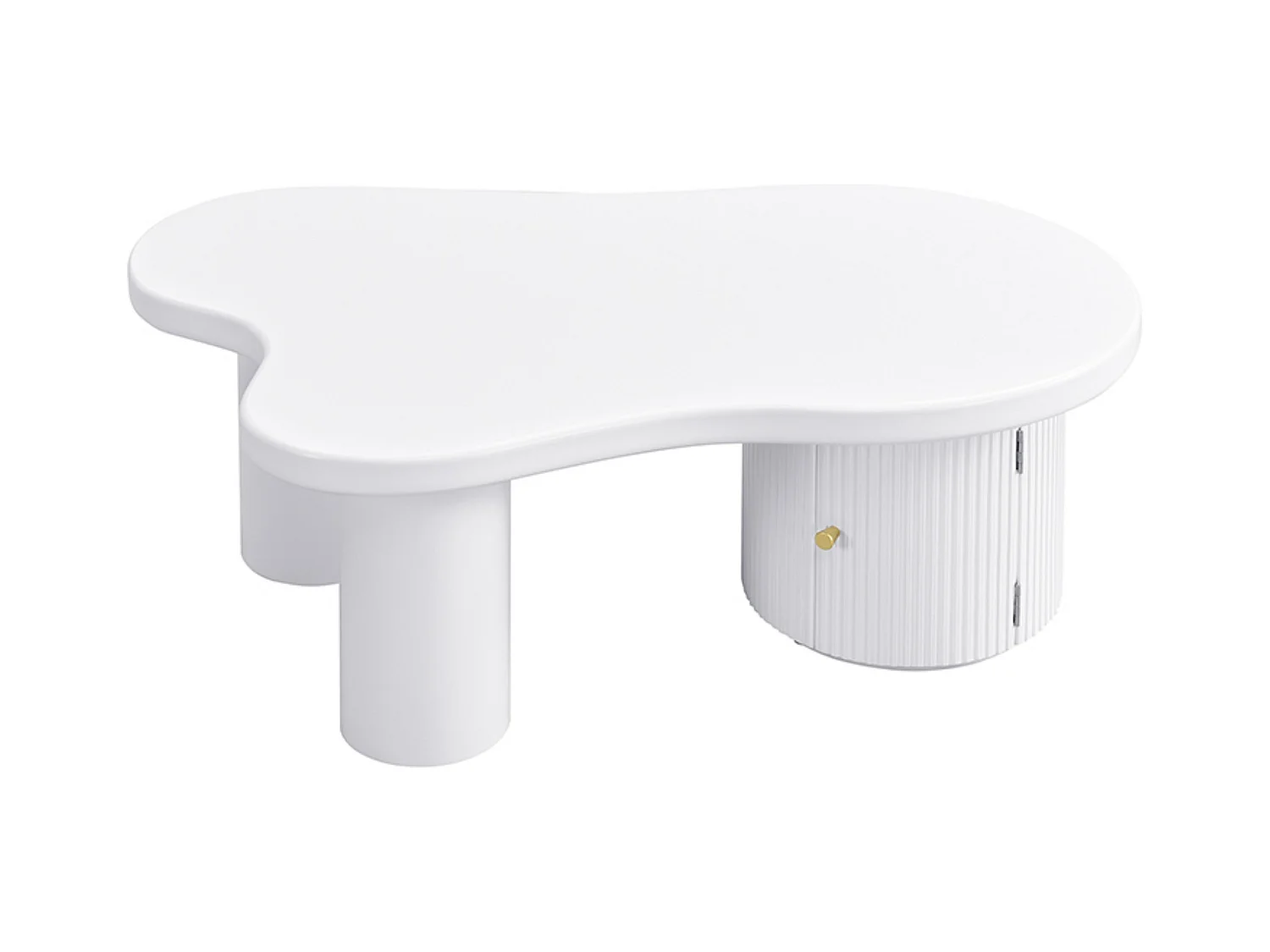 Table basse asymétrique, Table basse blanche avec 1 porte incurvée, matériau MDF, pour salon et bureau