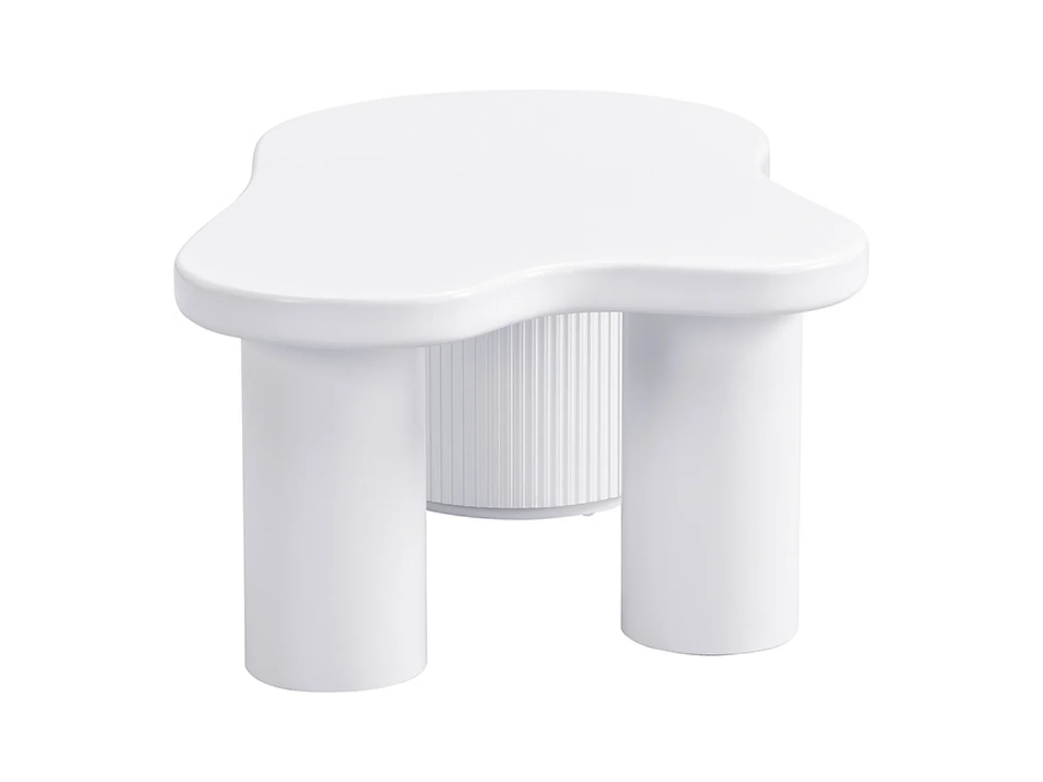 Table basse asymétrique, Table basse blanche avec 1 porte incurvée, matériau MDF, pour salon et bureau