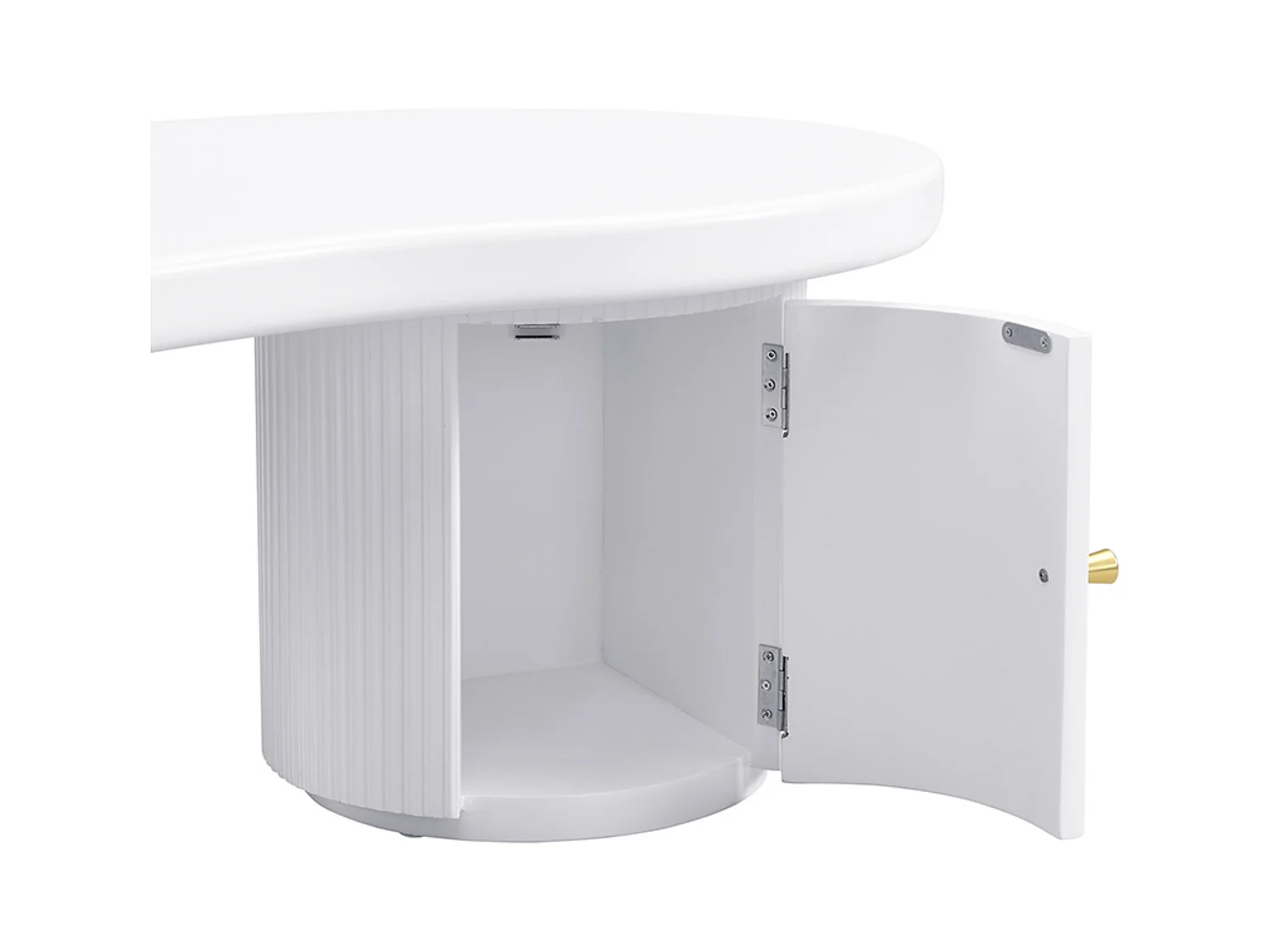 Table basse asymétrique, Table basse blanche avec 1 porte incurvée, matériau MDF, pour salon et bureau