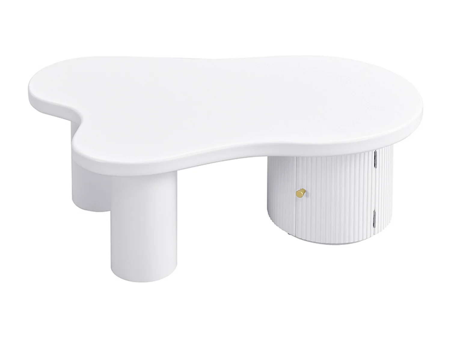 Asymmetrischer Couchtisch, weiß, mit 1 gebogenen Tür, MDF, für Wohnzimmer und Büro