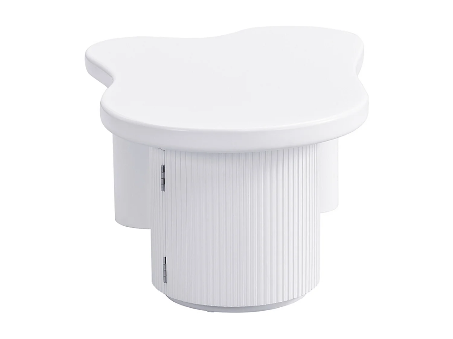 Asymmetrischer Couchtisch, weiß, mit 1 gebogenen Tür, MDF, für Wohnzimmer und Büro