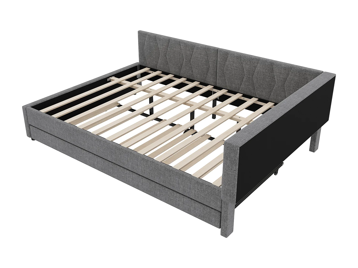 Uitschuifbed 140x200 cm, grijs linnen, slaapbank met USB-aansluitingen en led-verlichting, zonder matras