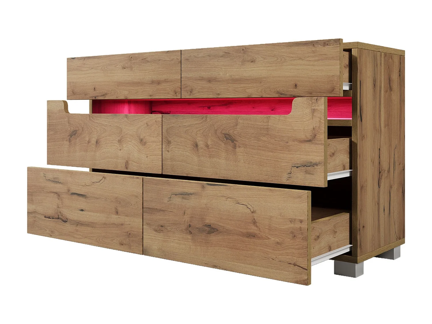 Commode marron avec 6 tiorirs et éclairage LED, 120x40x71 cm
