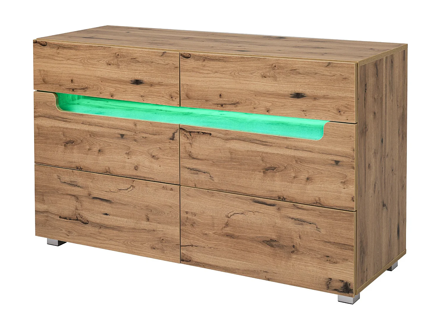 Commode marron avec 6 tiorirs et éclairage LED, 120x40x71 cm