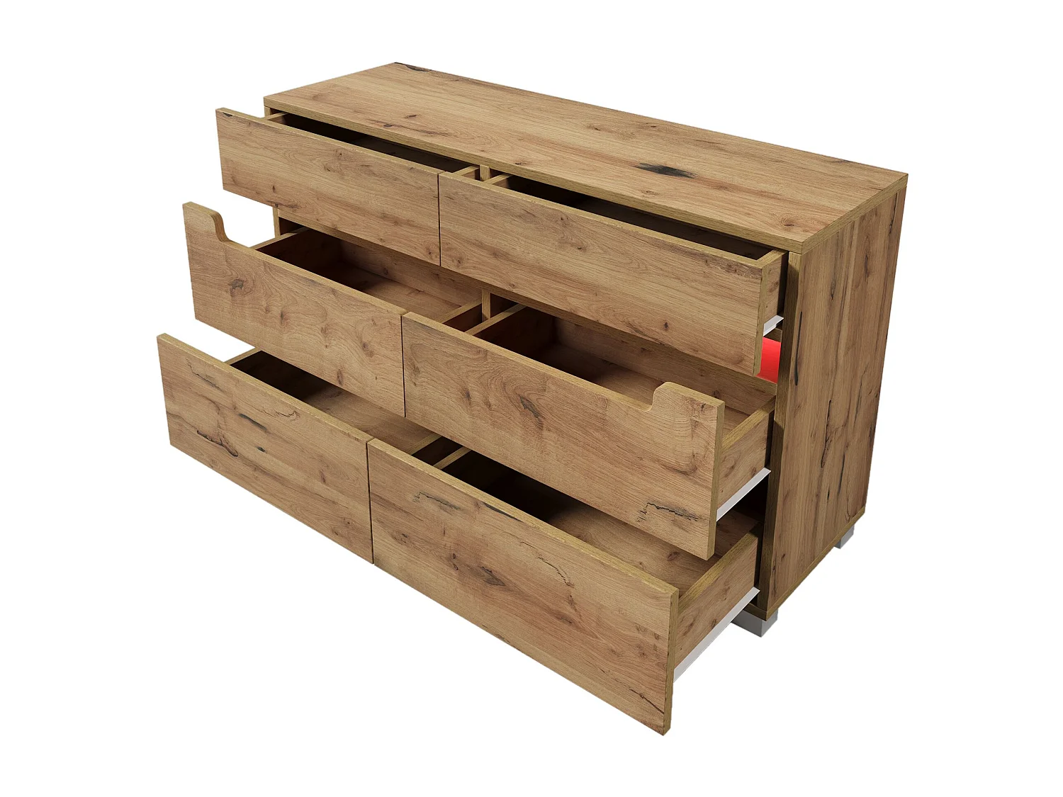 Commode marron avec 6 tiorirs et éclairage LED, 120x40x71 cm