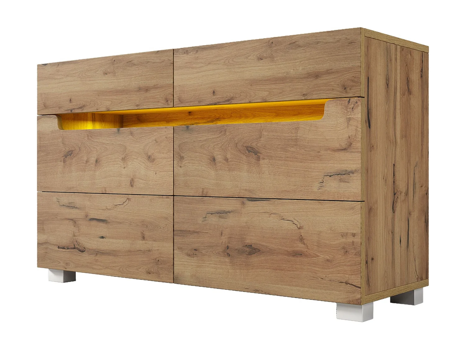 Commode marron avec 6 tiorirs et éclairage LED, 120x40x71 cm
