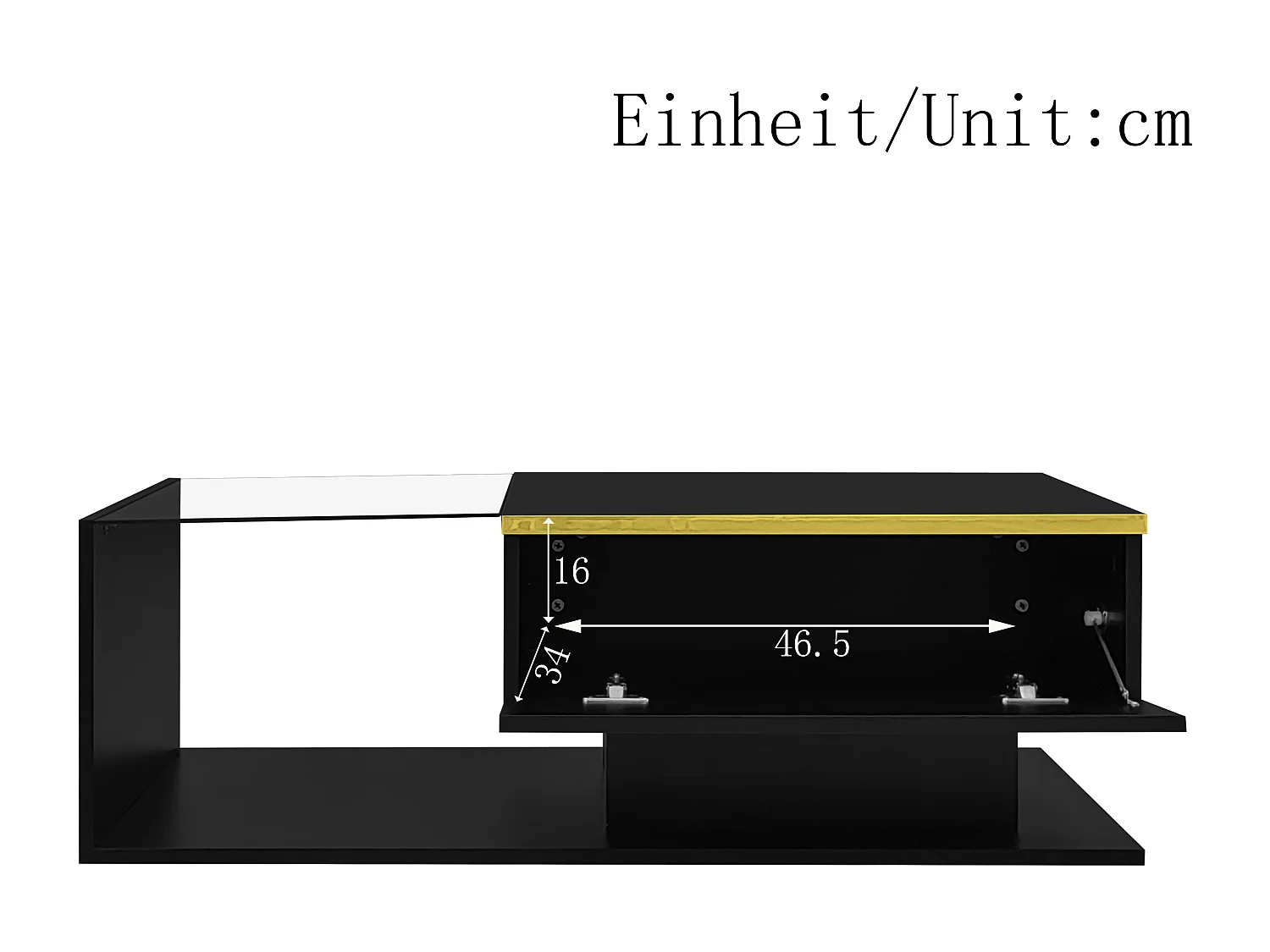 90 cm LED salontafel, zwarte salontafel met opbergvakken, modern design, 16-kleurige verlichting