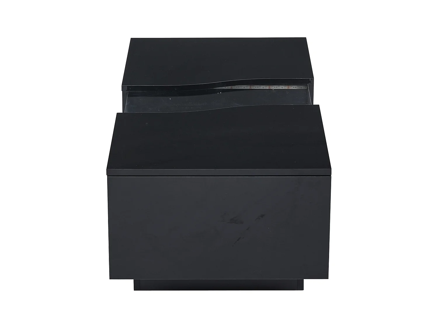 Table basse rectangulaire, Table basse noire avec éclairage LED et 2 tiroirs, Matériau MDF, pour salon et chambre