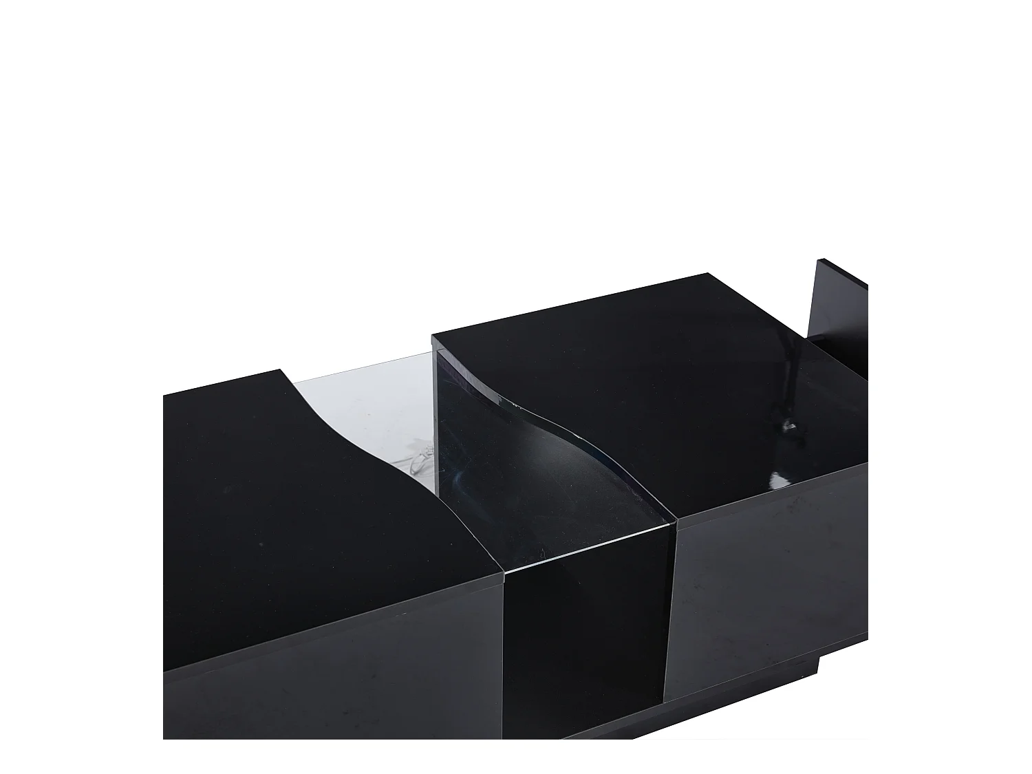 Table basse rectangulaire, Table basse noire avec éclairage LED et 2 tiroirs, Matériau MDF, pour salon et chambre