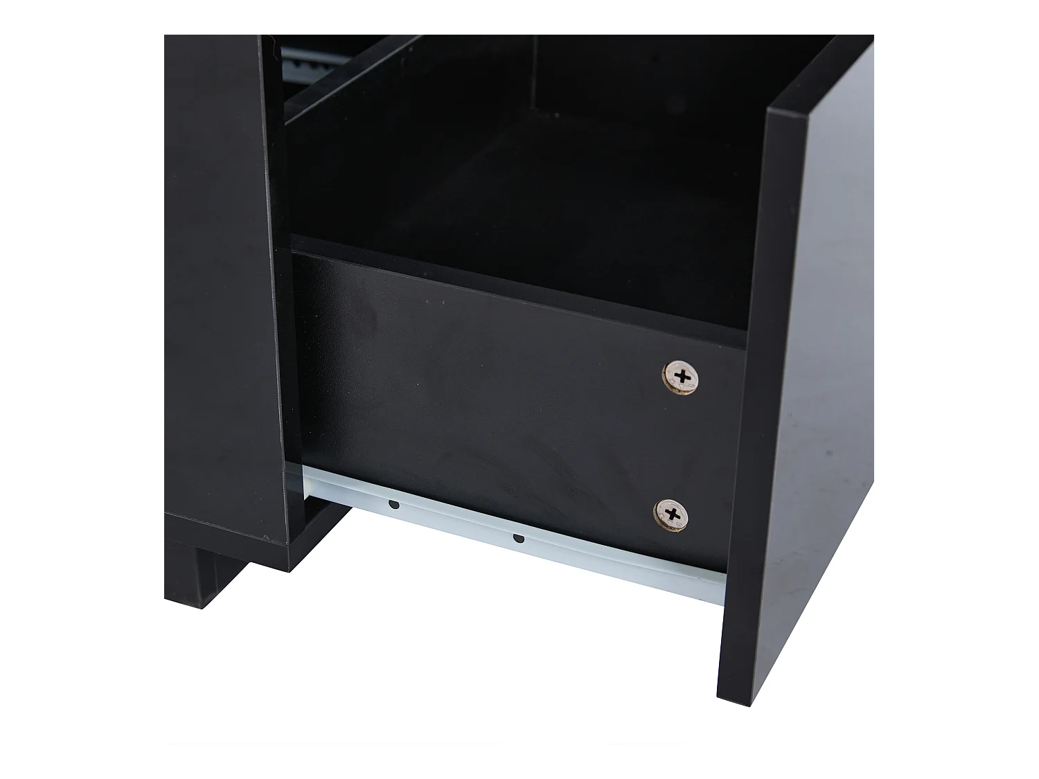 Table basse rectangulaire, Table basse noire avec éclairage LED et 2 tiroirs, Matériau MDF, pour salon et chambre