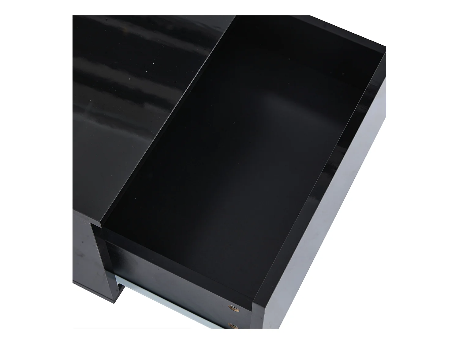 Table basse rectangulaire, Table basse noire avec éclairage LED et 2 tiroirs, Matériau MDF, pour salon et chambre