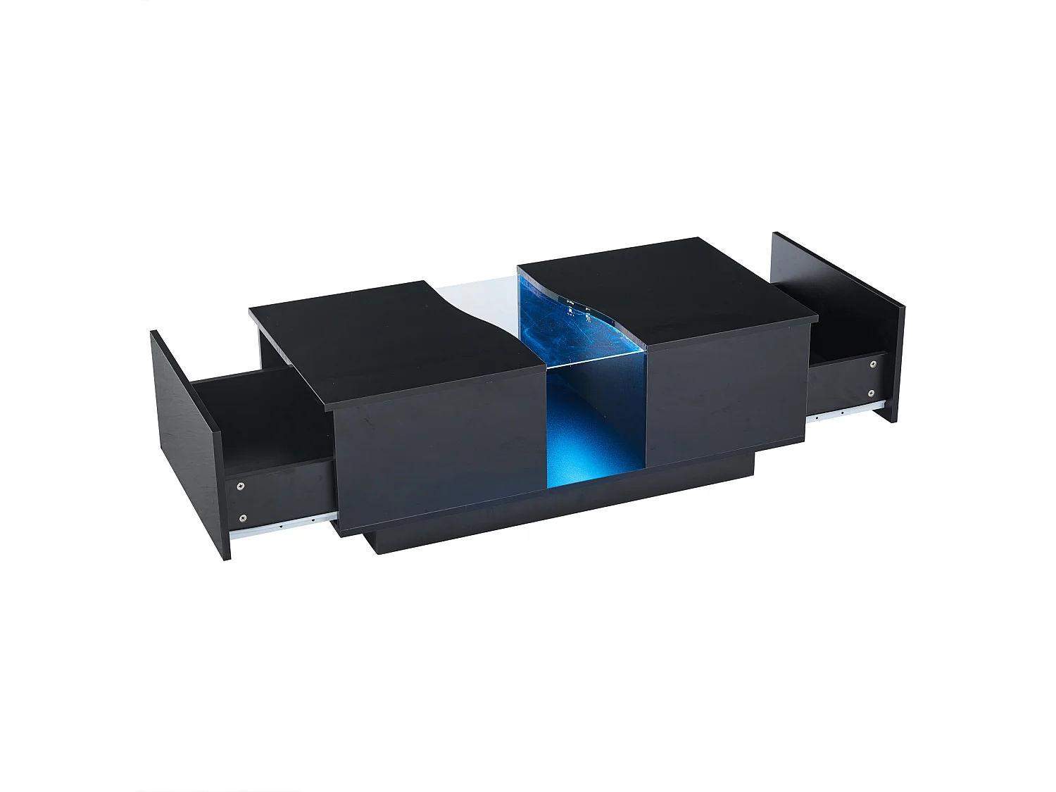 Rechthoekige salontafel, zwarte salontafel met ledverlichting en 2 lades, MDF-materiaal, voor woonkamer en slaapkamer