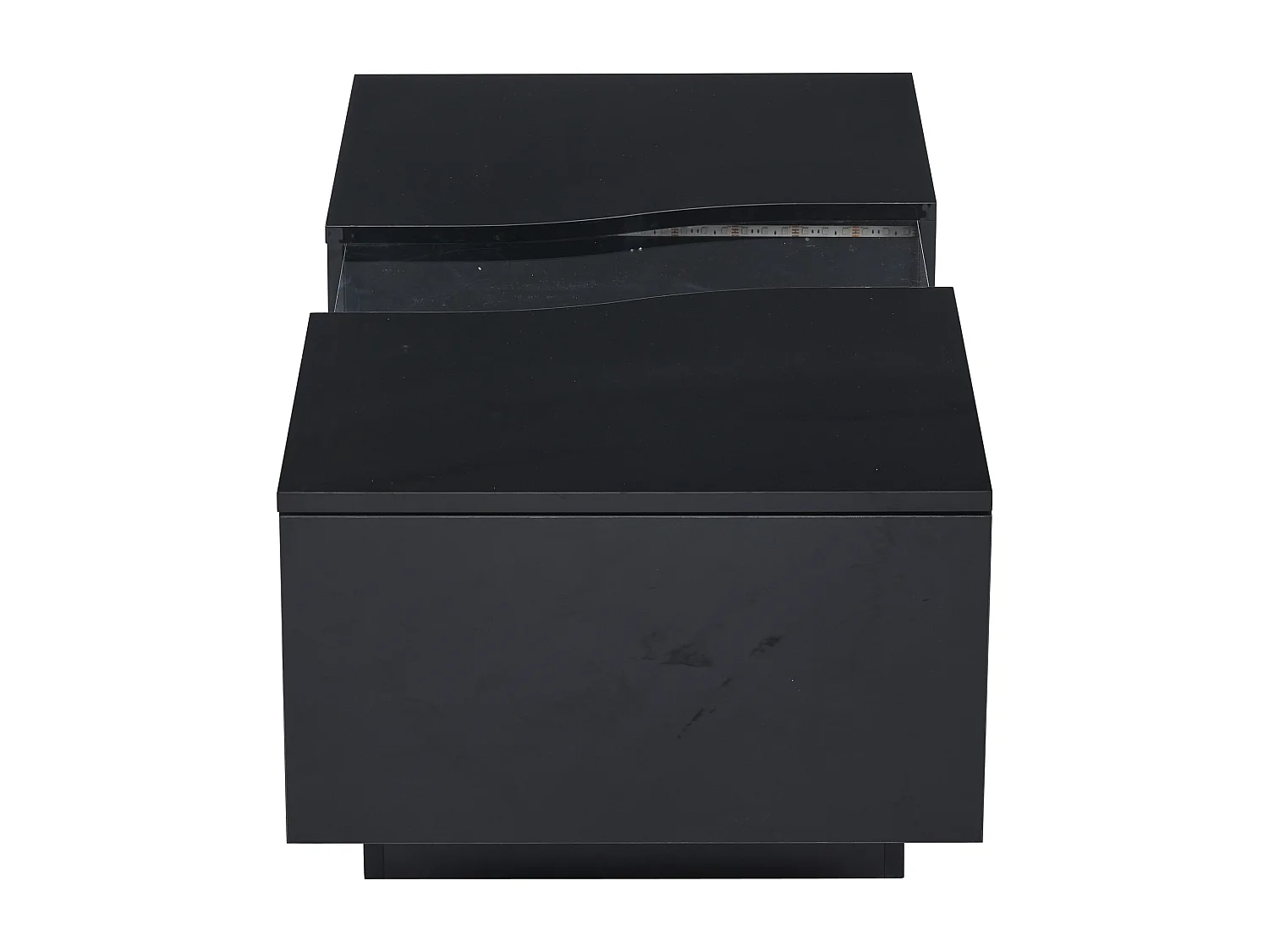 Rechthoekige salontafel, zwarte salontafel met ledverlichting en 2 lades, MDF-materiaal, voor woonkamer en slaapkamer