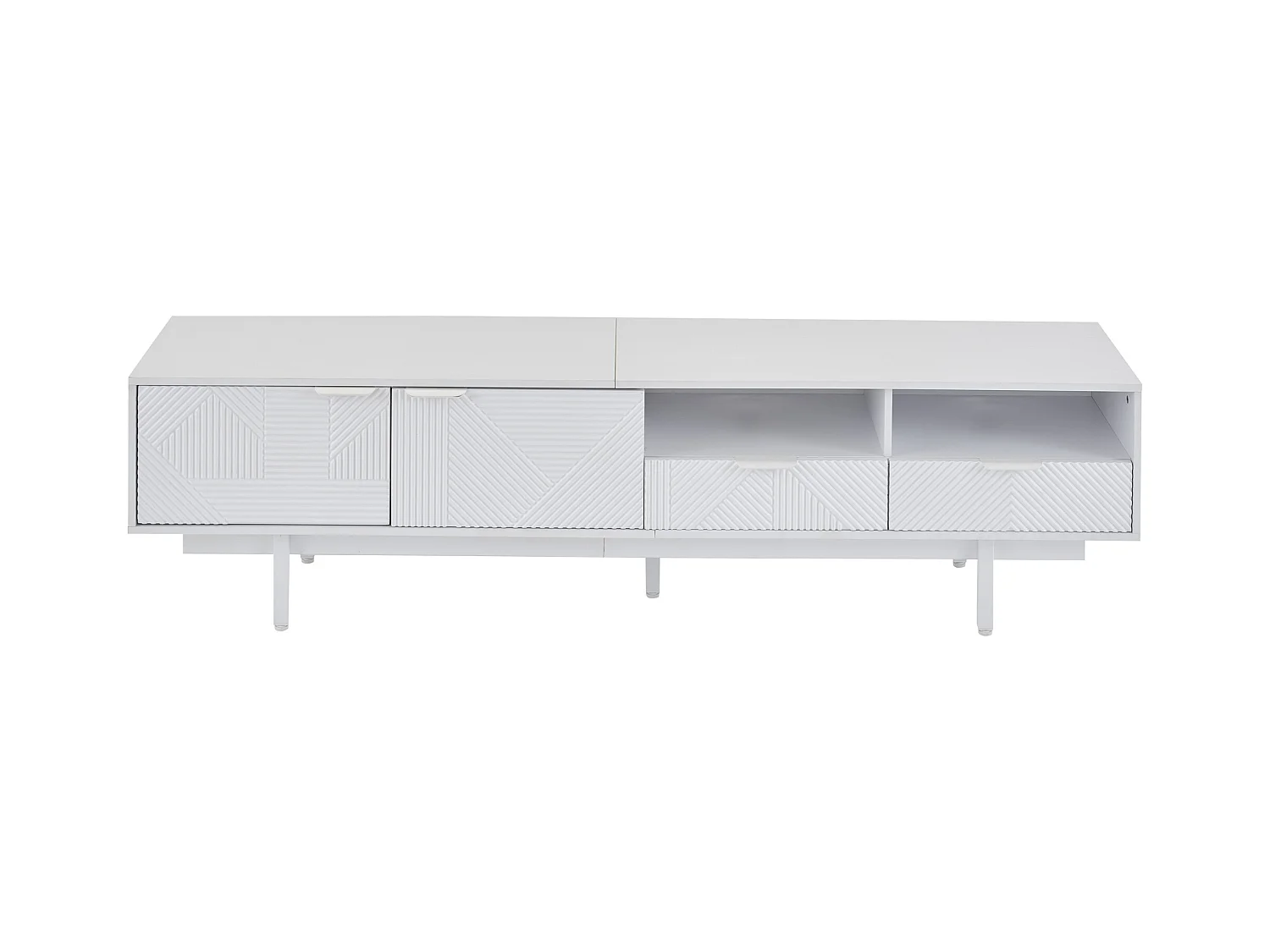 Meuble TV 200 cm, Meuble TV blanc avec 2 portes et 2 tiroirs - pour salon et bureau