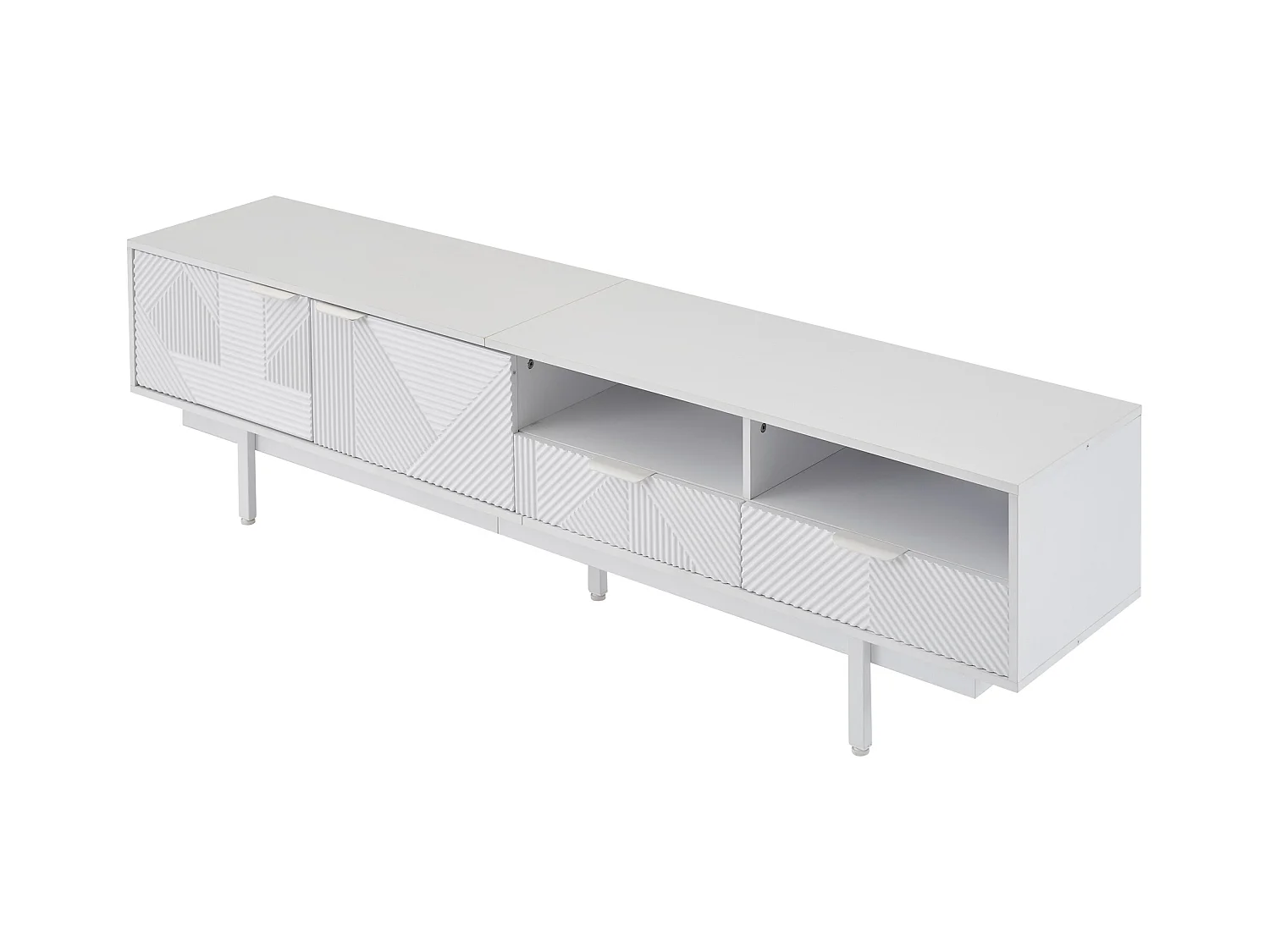 Meuble TV 200 cm, Meuble TV blanc avec 2 portes et 2 tiroirs - pour salon et bureau