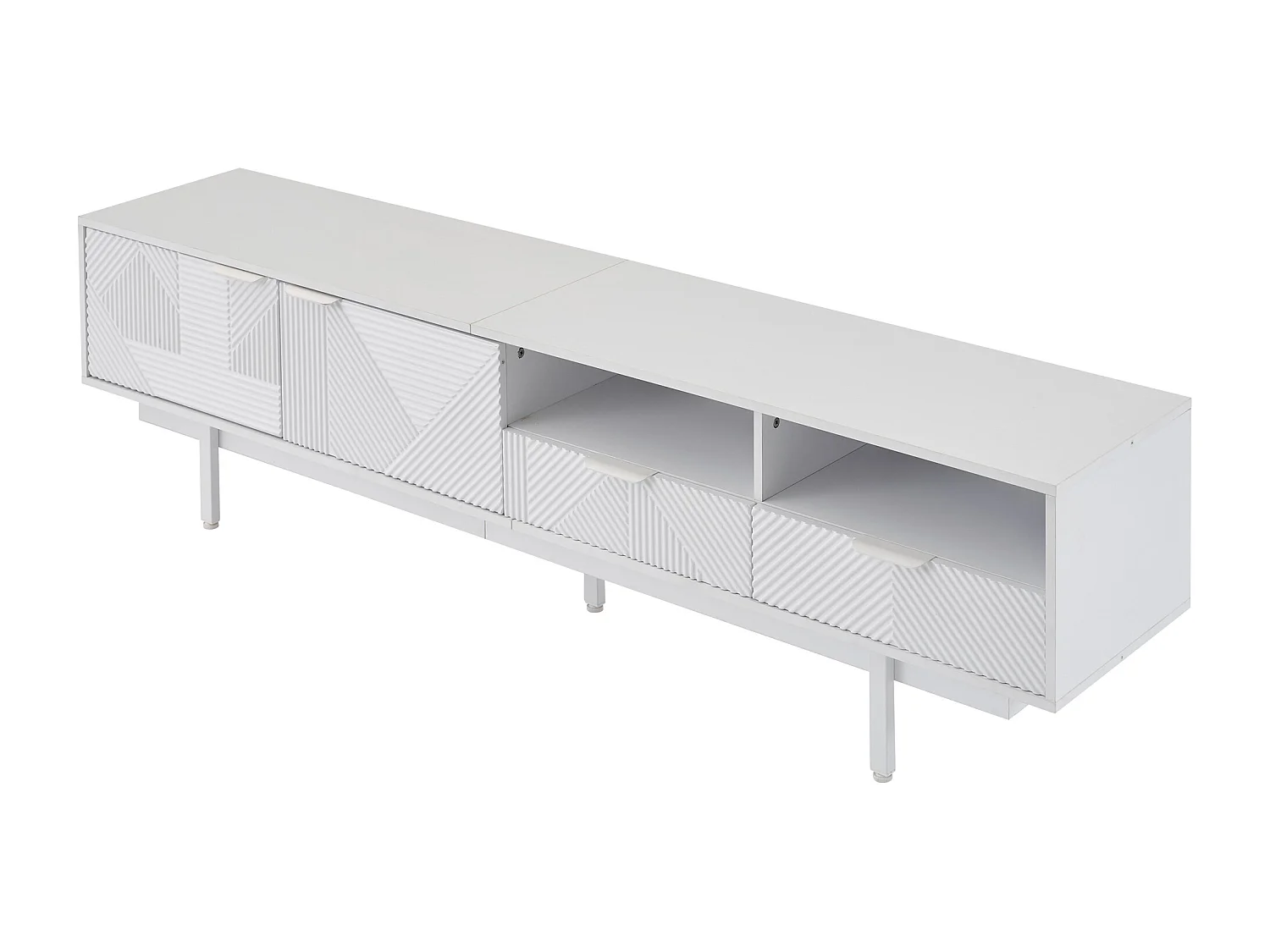 Stojak pod TV 200 cm, biała szafka pod TV z 2 drzwiami i 2 szufladami, nowoczesny styl, do salonu i biura
