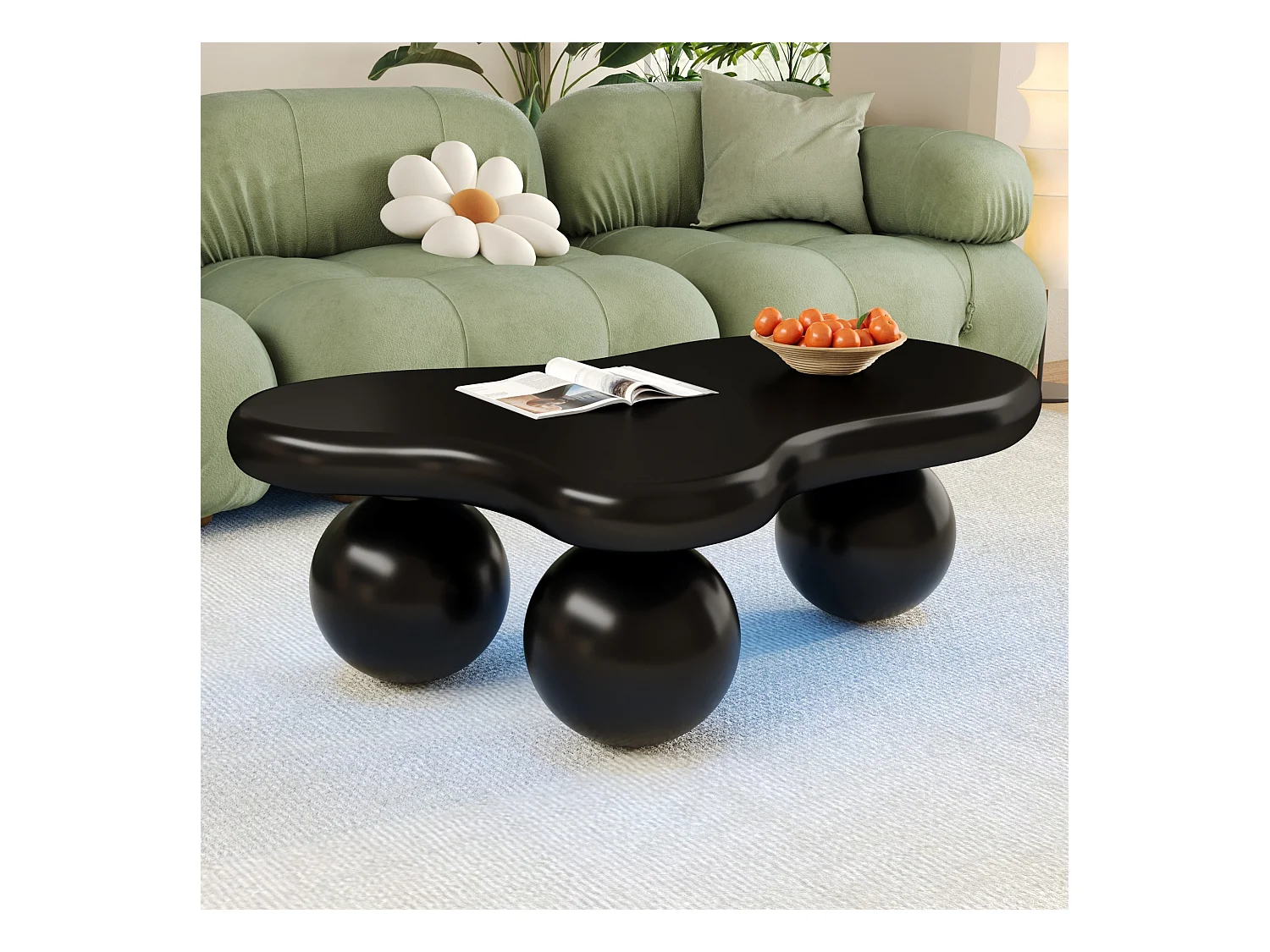 Table basse noire nuage avec LED, 16 couleurs, Pieds ronds, pour salon et chambre enfant