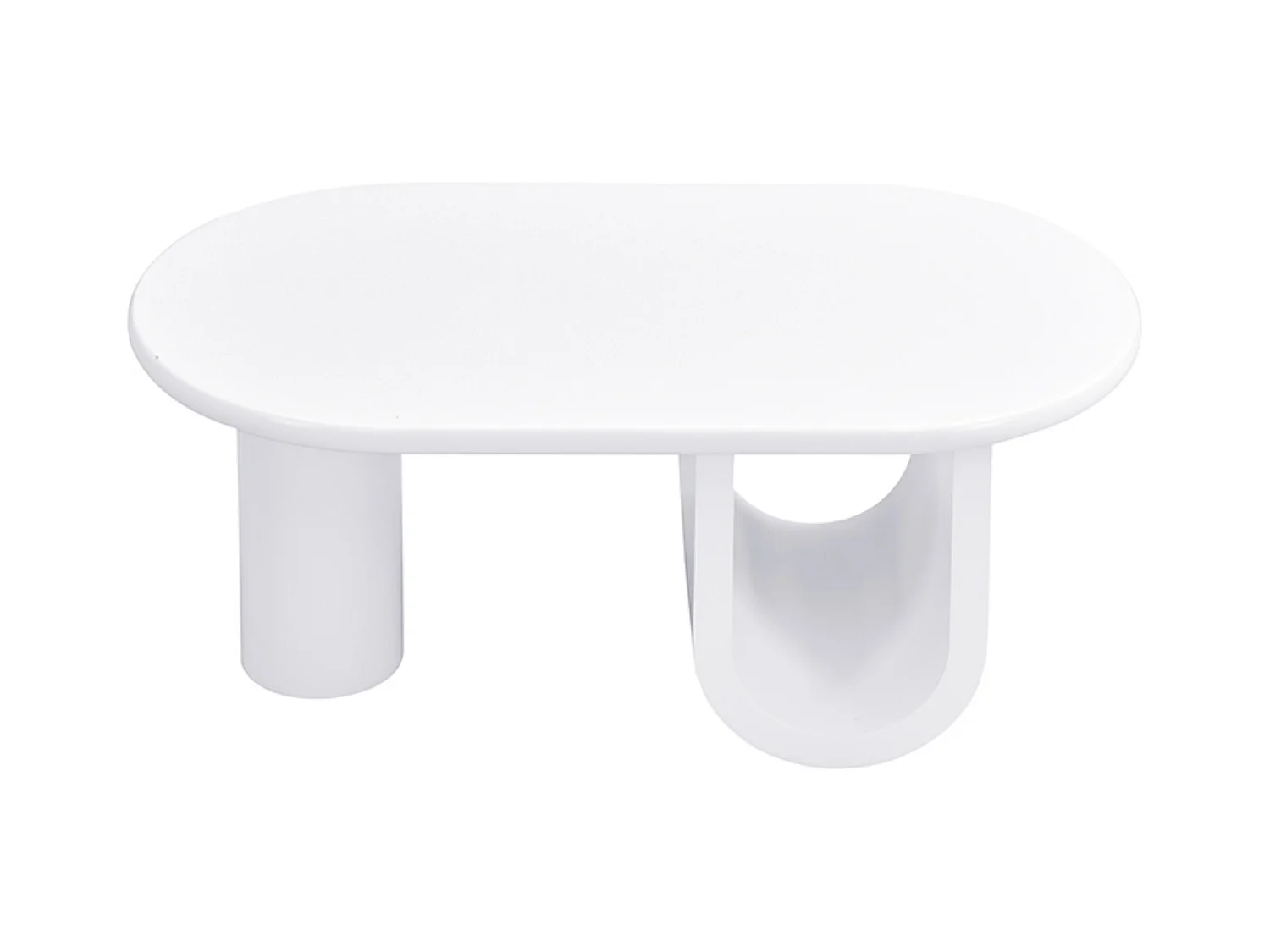 Table basse ovale, Table basse blanche avec pieds en U, matériau MDF, pour salon et bureau