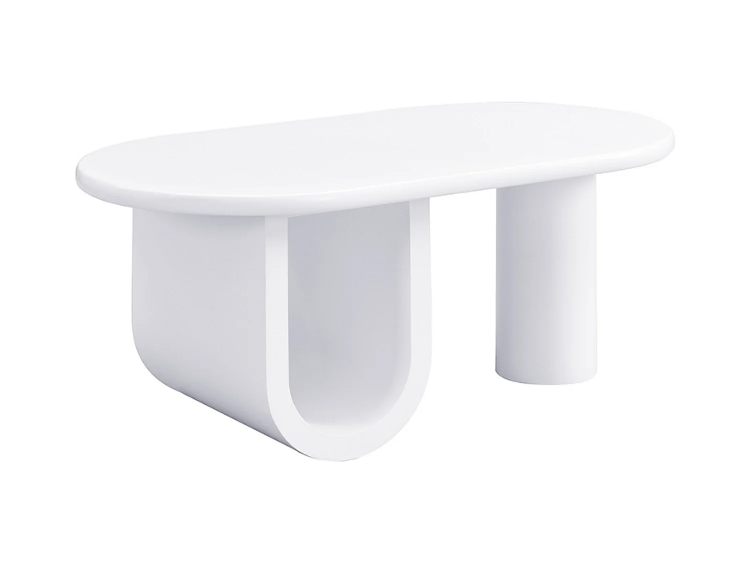 Table basse ovale, Table basse blanche avec pieds en U, matériau MDF, pour salon et bureau