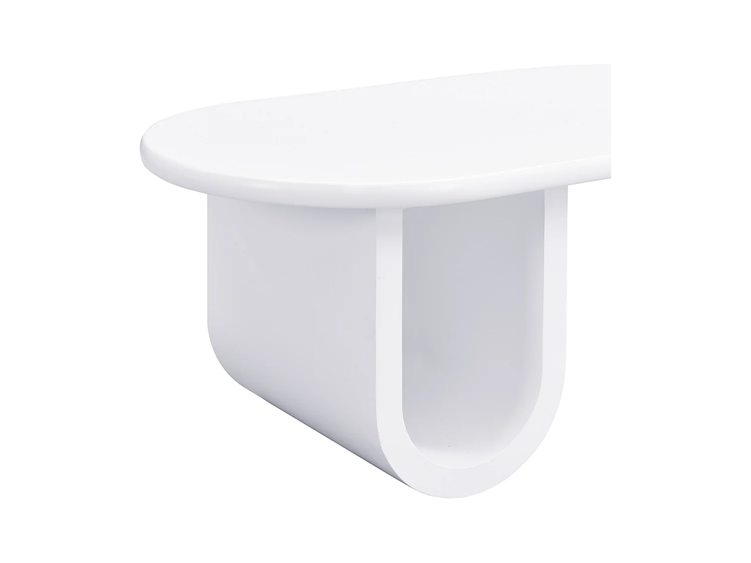 Table basse ovale, Table basse blanche avec pieds en U, matériau MDF, pour salon et bureau