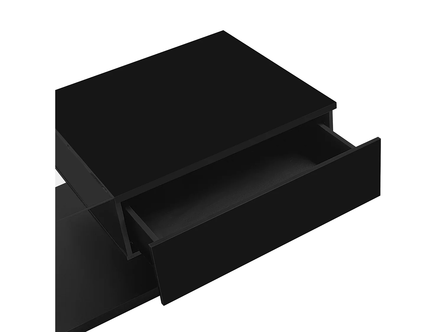Table basse salon noir brillant avec verre trempé et LED , 1 tiroir, 105x55x32,5 cm