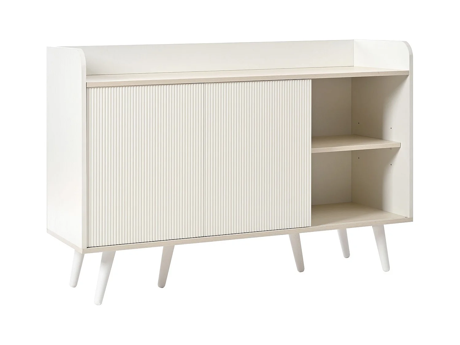 Aparador blanco y color madera, con 3 cajones y 2 puertas, tiradores metálicos, para dormitorio y salón