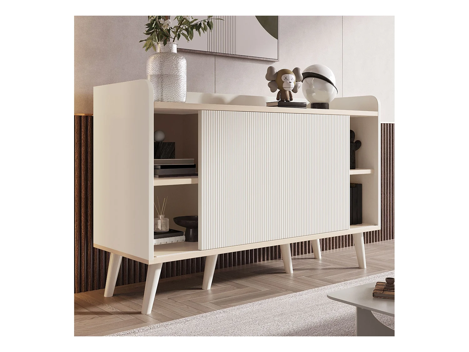 Buffet blanc avec 3 tiroirs et 2 portes - 117x39x79 cm
