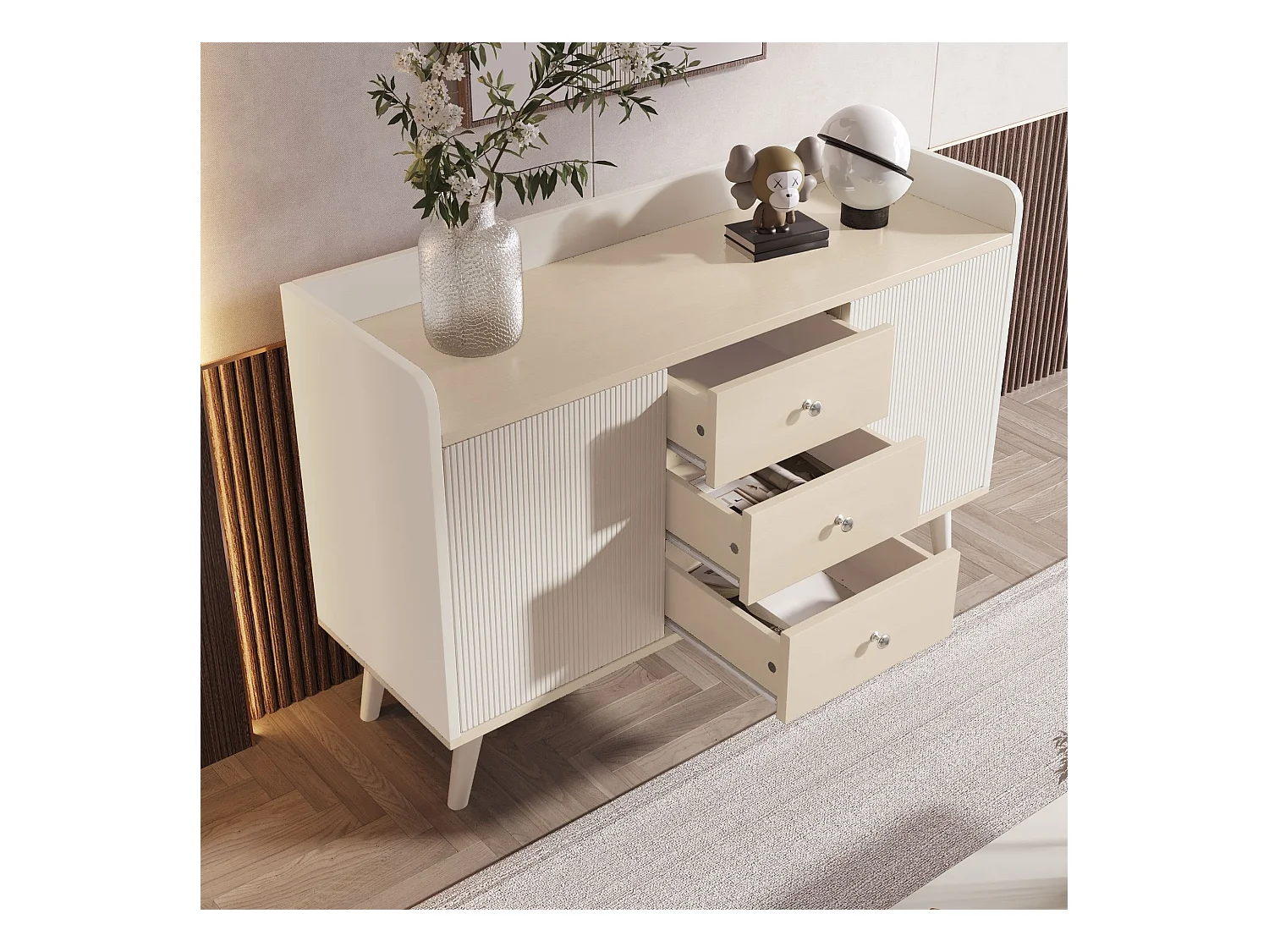 Buffet blanc avec 3 tiroirs et 2 portes - 117x39x79 cm