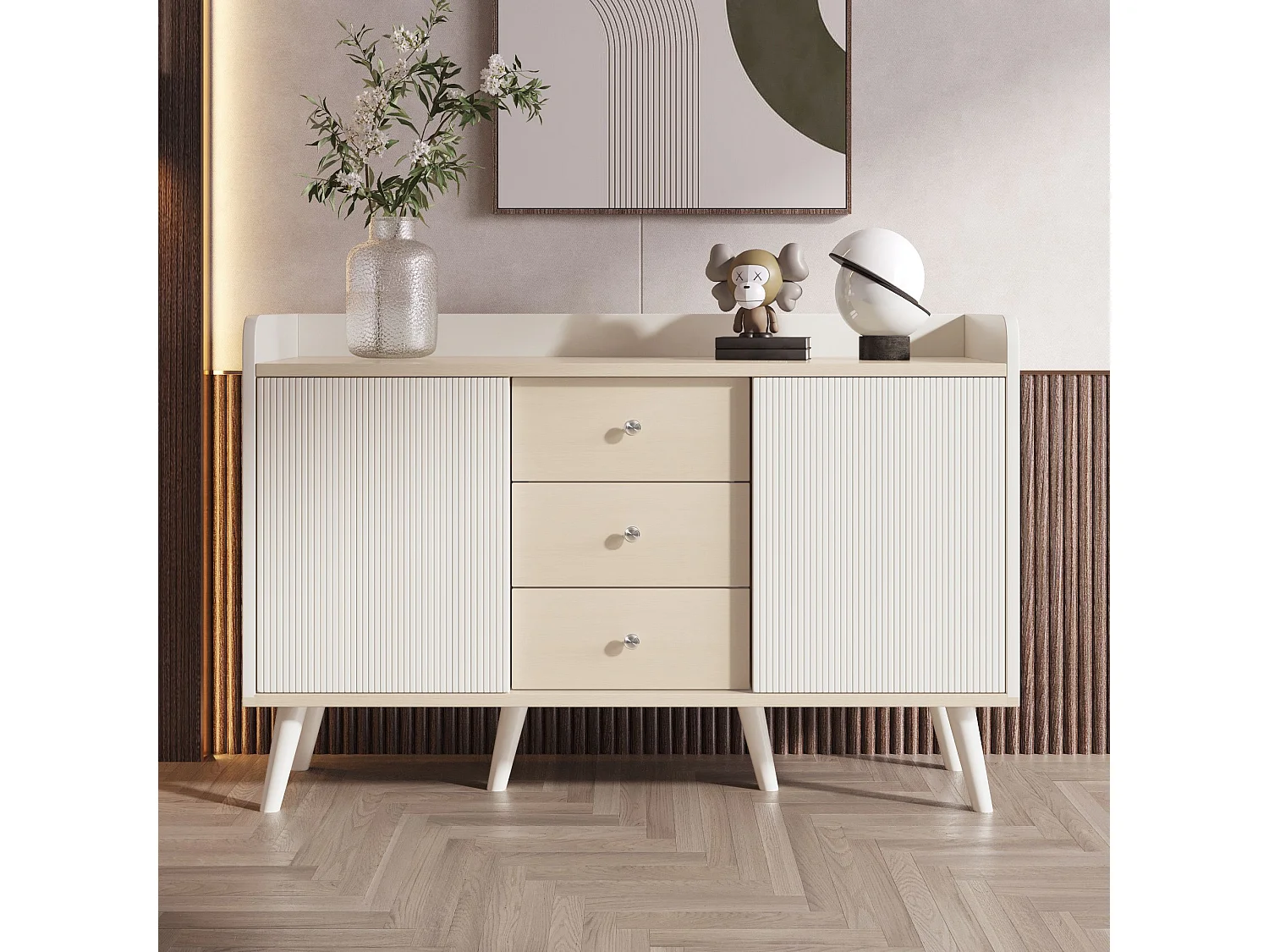 Buffet blanc avec 3 tiroirs et 2 portes - 117x39x79 cm