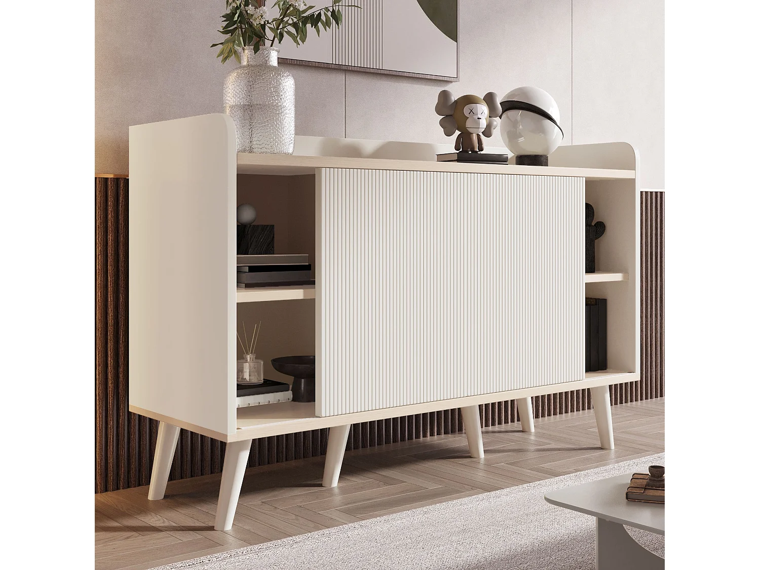 Buffet blanc avec 3 tiroirs et 2 portes - 117x39x79 cm