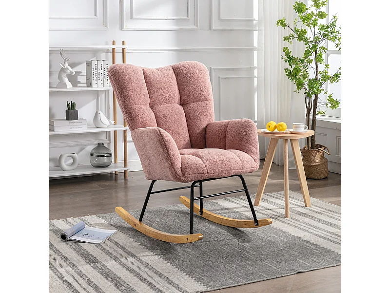 Fauteuil à bascule moderne, peluche rose, fauteuil à bascule avec accoudoirs et dossier , pour salon et chambre