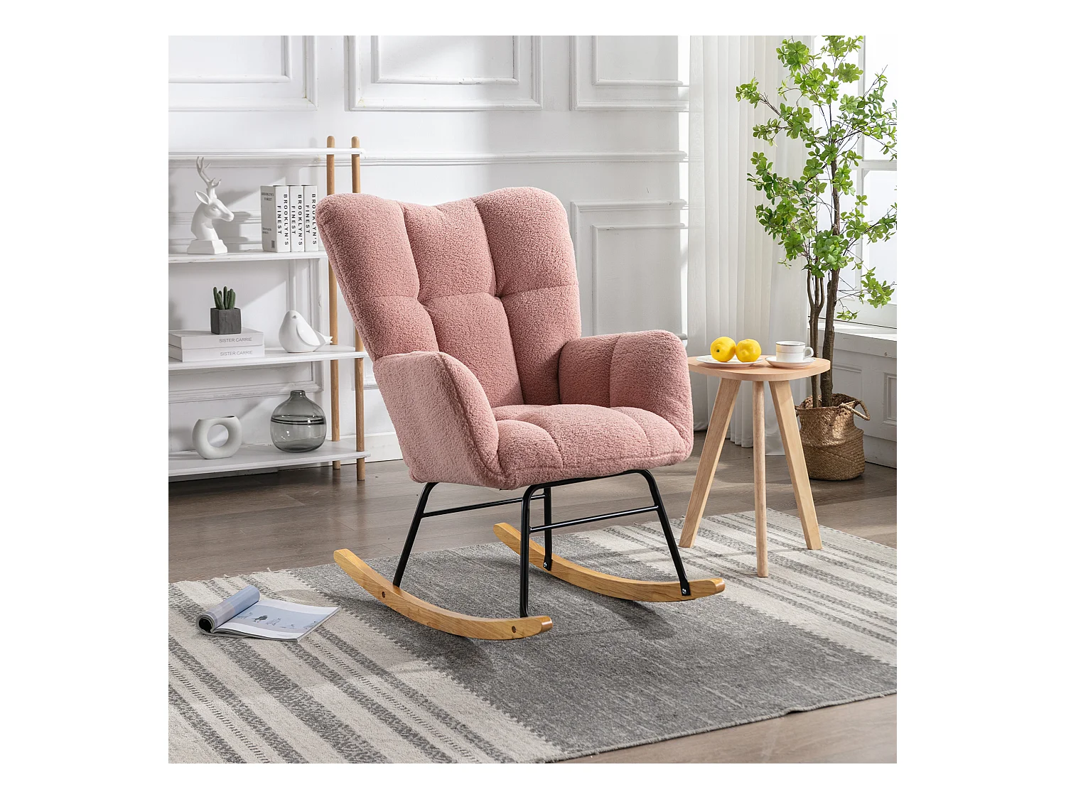 Fauteuil à bascule moderne, peluche rose, fauteuil à bascule avec accoudoirs et dossier , pour salon et chambre