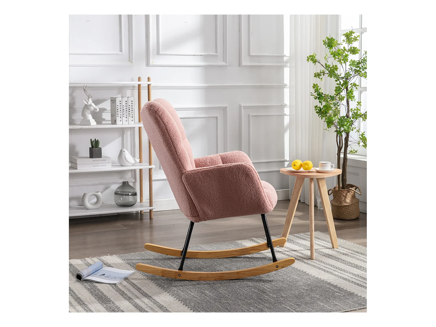 Fauteuil à bascule moderne, peluche rose, fauteuil à bascule avec accoudoirs et dossier , pour salon et chambre