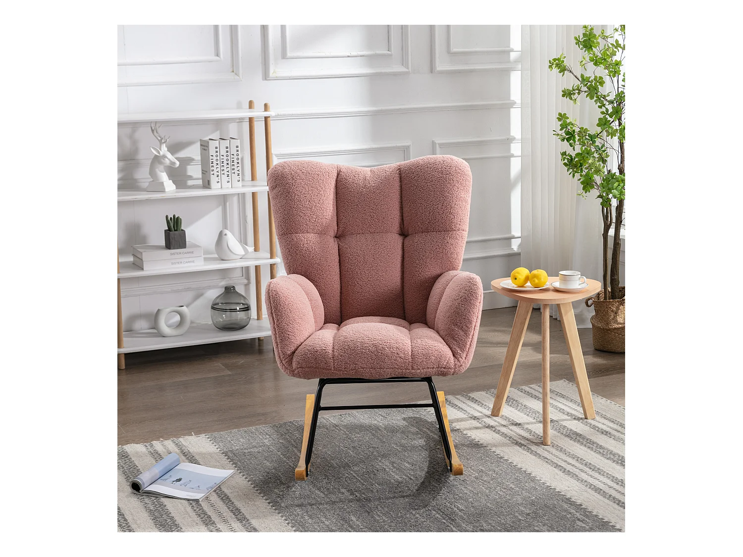 Fauteuil à bascule moderne, peluche rose, fauteuil à bascule avec accoudoirs et dossier , pour salon et chambre