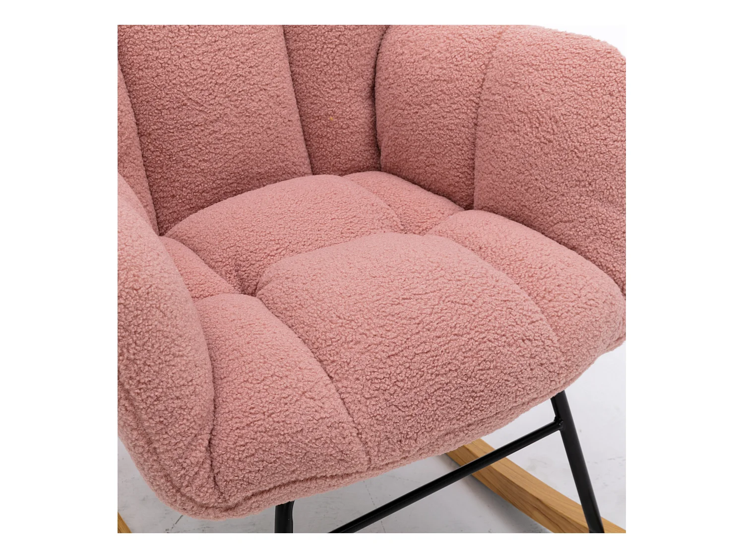 Moderner Schaukelstuhl, rosa Plüsch, Schaukelstuhl mit Armlehnen und Rückenlehne, geeignet für Wohn- und Schlafzimmer