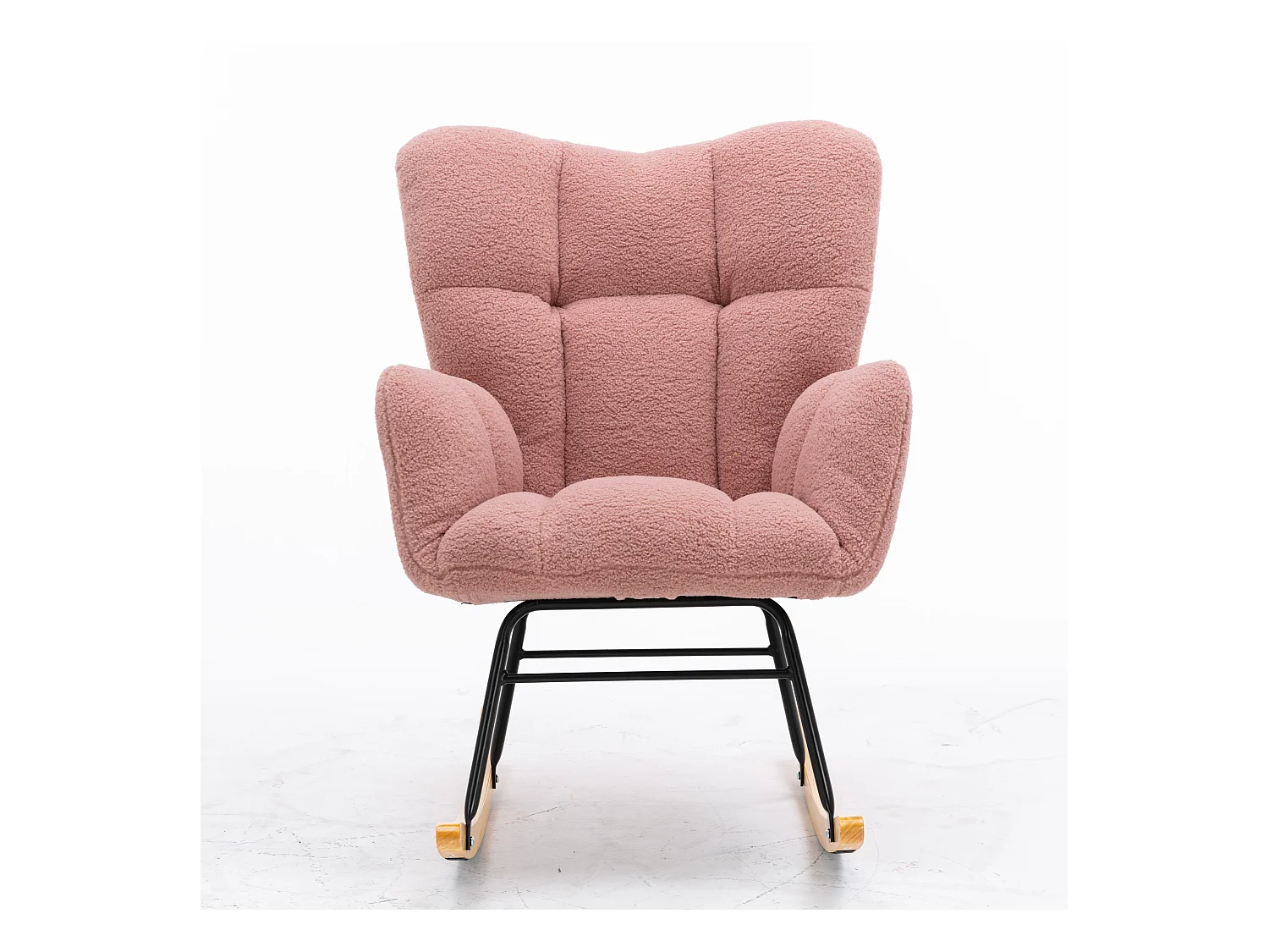 Moderner Schaukelstuhl, rosa Plüsch, Schaukelstuhl mit Armlehnen und Rückenlehne, geeignet für Wohn- und Schlafzimmer