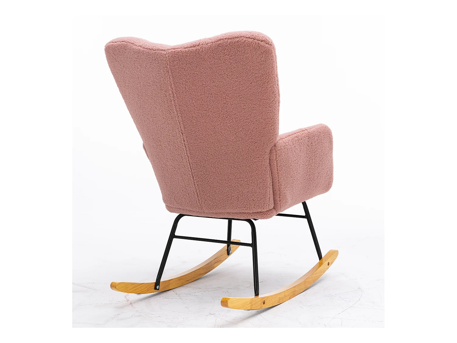 Moderner Schaukelstuhl, rosa Plüsch, Schaukelstuhl mit Armlehnen und Rückenlehne, geeignet für Wohn- und Schlafzimmer
