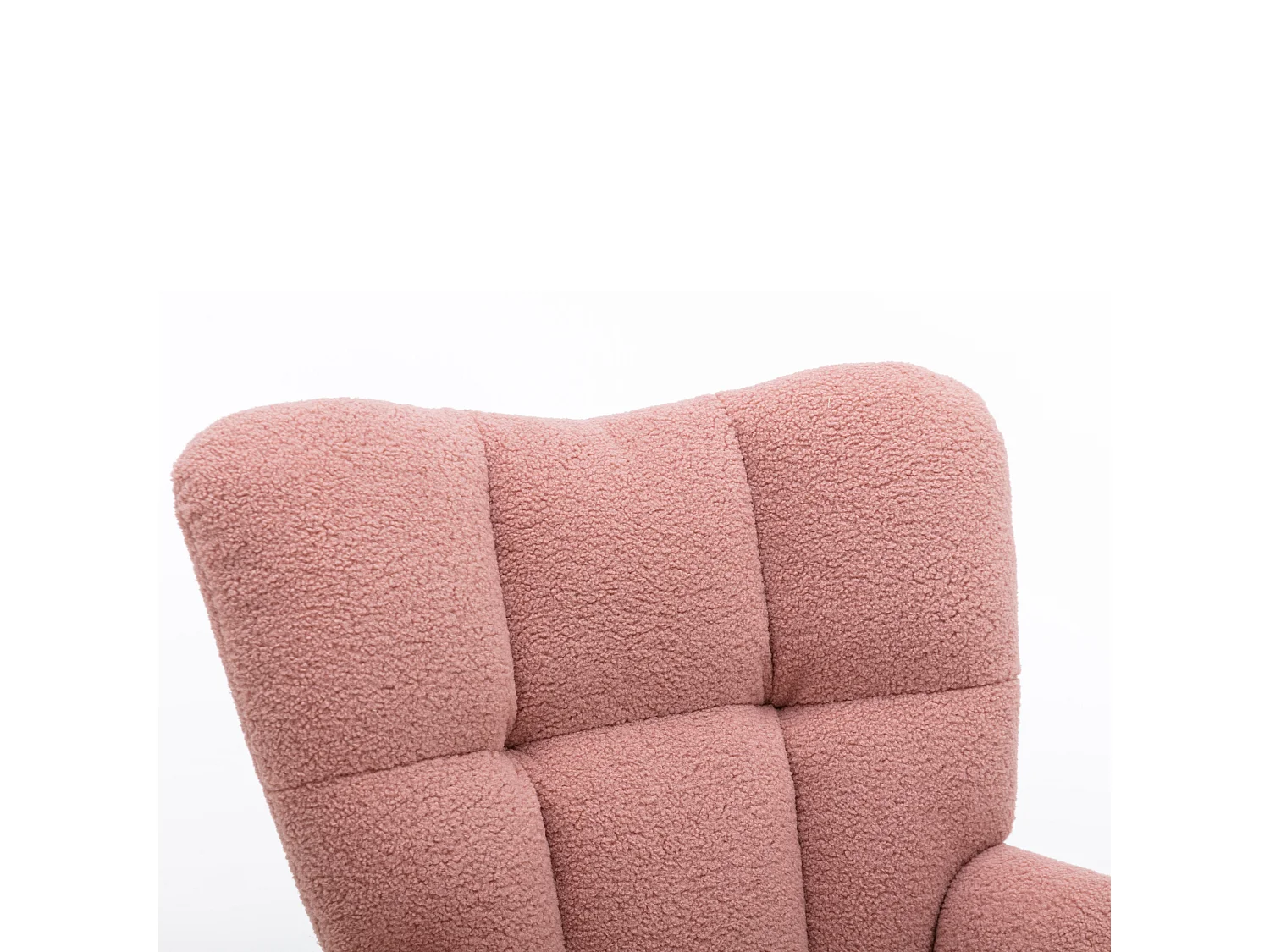 Nowoczesny fotel bujany, różowy plusz, fotel bujany z podłokietnikami i oparciem, odpowiedni do salonu i sypialni
