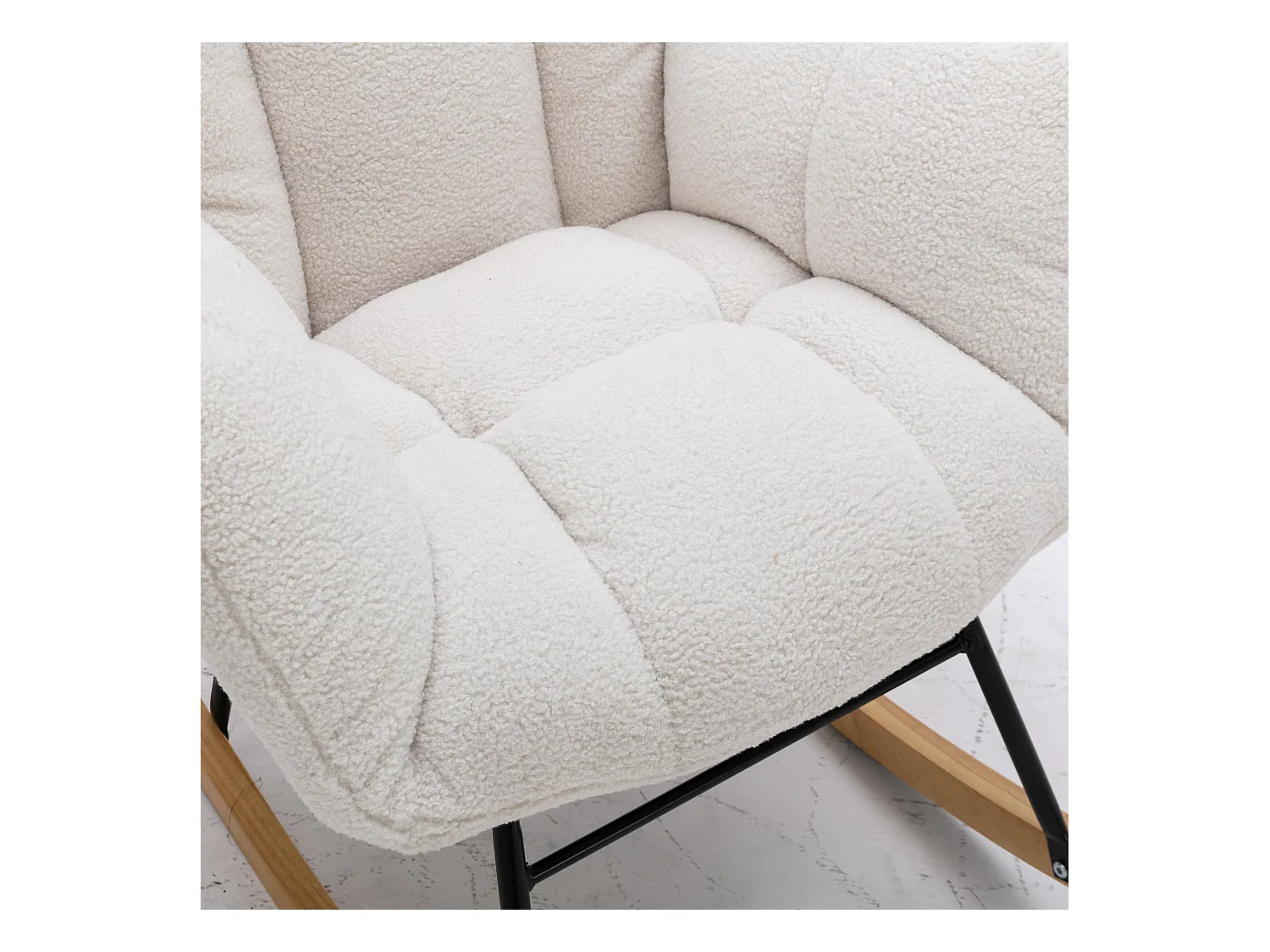 Fauteuil à bascule moderne, peluche blanc, fauteuil à bascule avec accoudoirs et dossier , pour salon et chambre