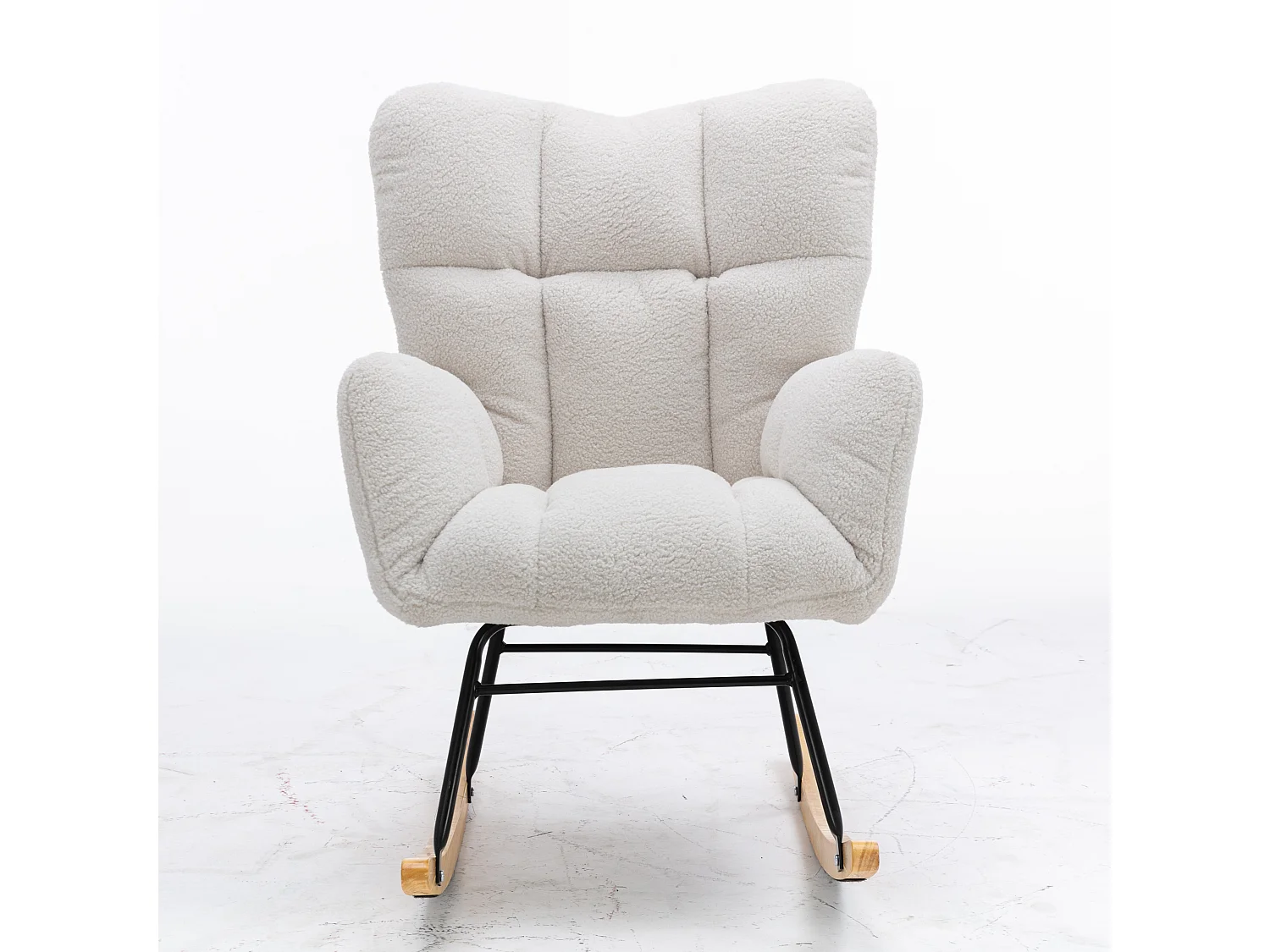 Fauteuil à bascule moderne, peluche blanc, fauteuil à bascule avec accoudoirs et dossier , pour salon et chambre