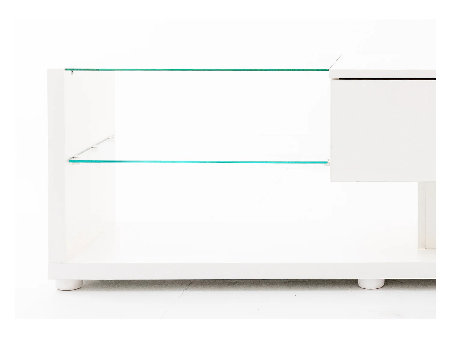 Meuble TV blanc avec 2 tiroirs et étagères ouvertes - Éclairage LED