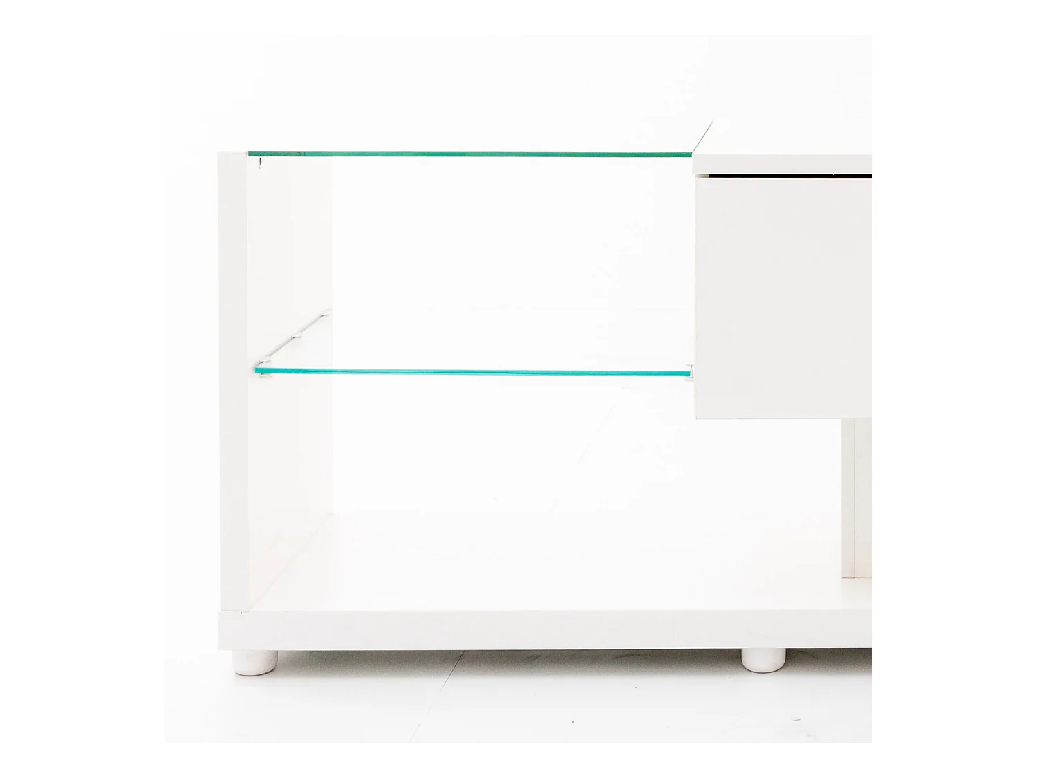 Meuble TV blanc avec 2 tiroirs et étagères ouvertes - Éclairage LED