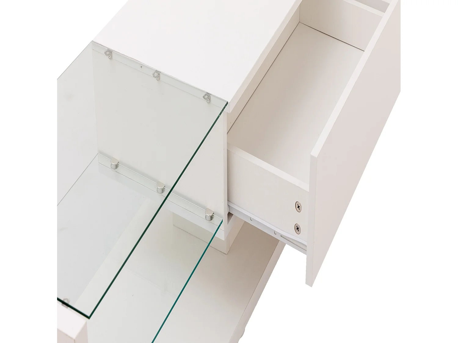 Tv-meubel voor de woonkamer - Witte tv-meubel met 2 lades en open planken - LED-verlichting