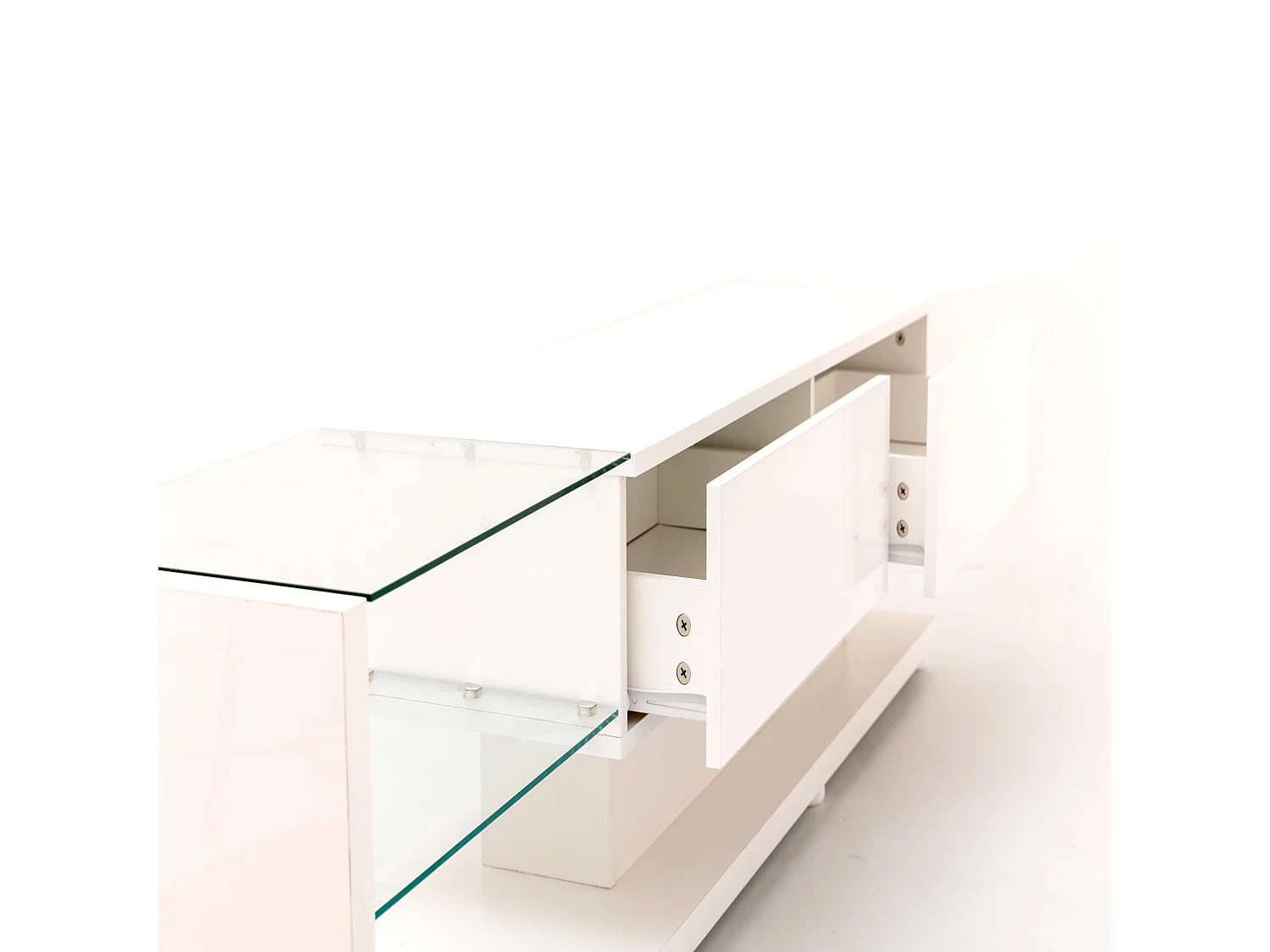 Tv-meubel voor de woonkamer - Witte tv-meubel met 2 lades en open planken - LED-verlichting