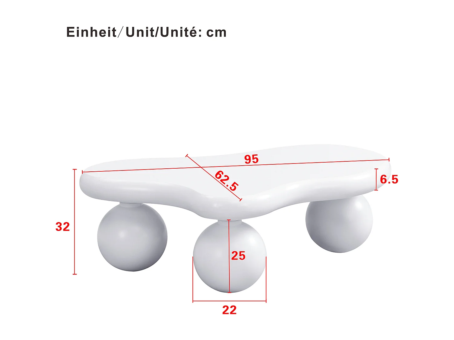 Witte Cloud salontafel met ledverlichting, 16 kleuren, ronde poten, voor woonkamer en kinderkamer