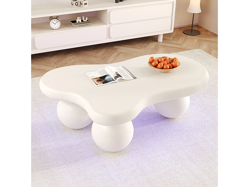 Witte Cloud salontafel met ledverlichting, 16 kleuren, ronde poten, voor woonkamer en kinderkamer