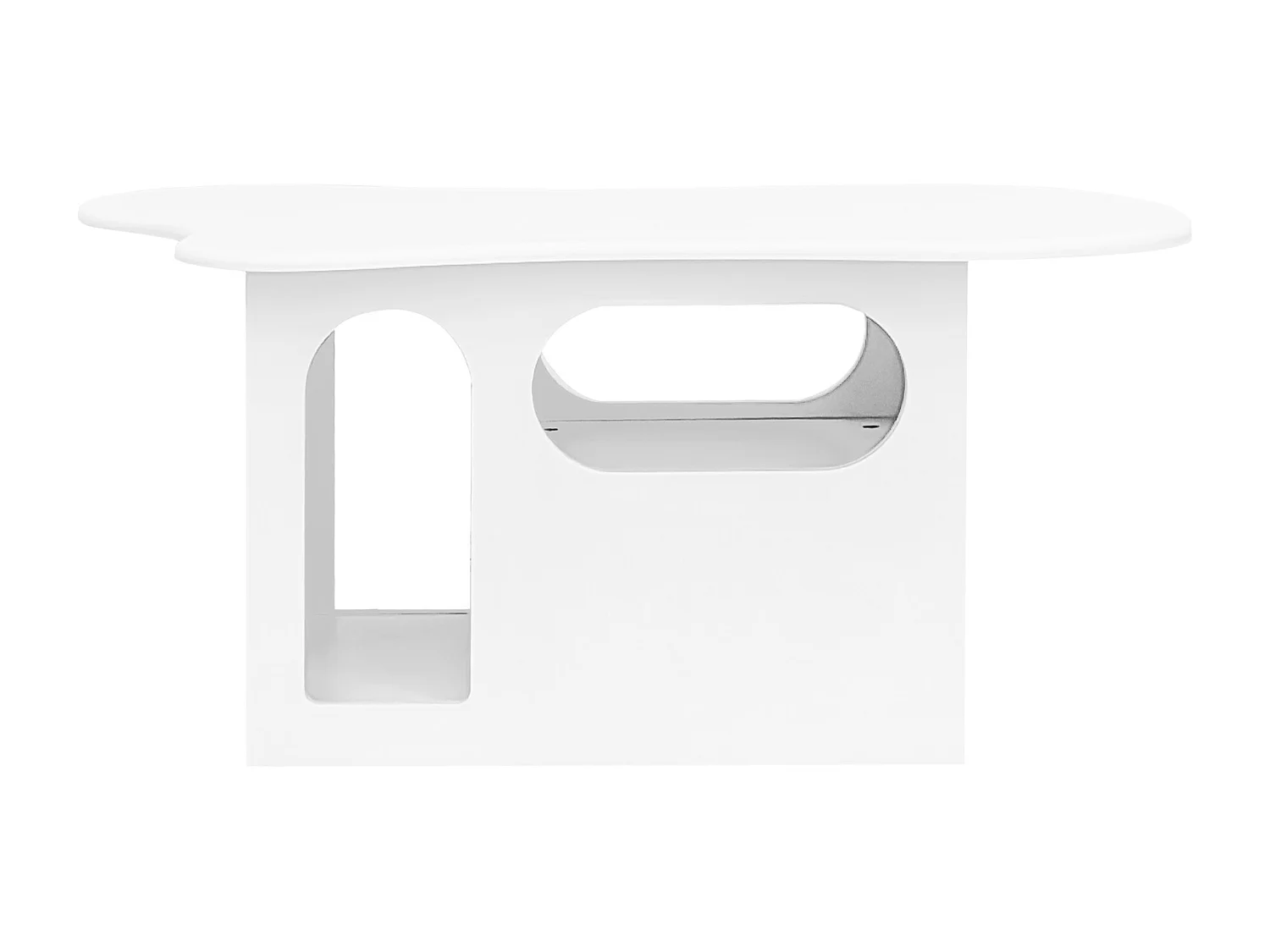 Nieregularny stolik kawowy z szufladami i otwartą przestrzenią do przechowywania w salonie lub biurze