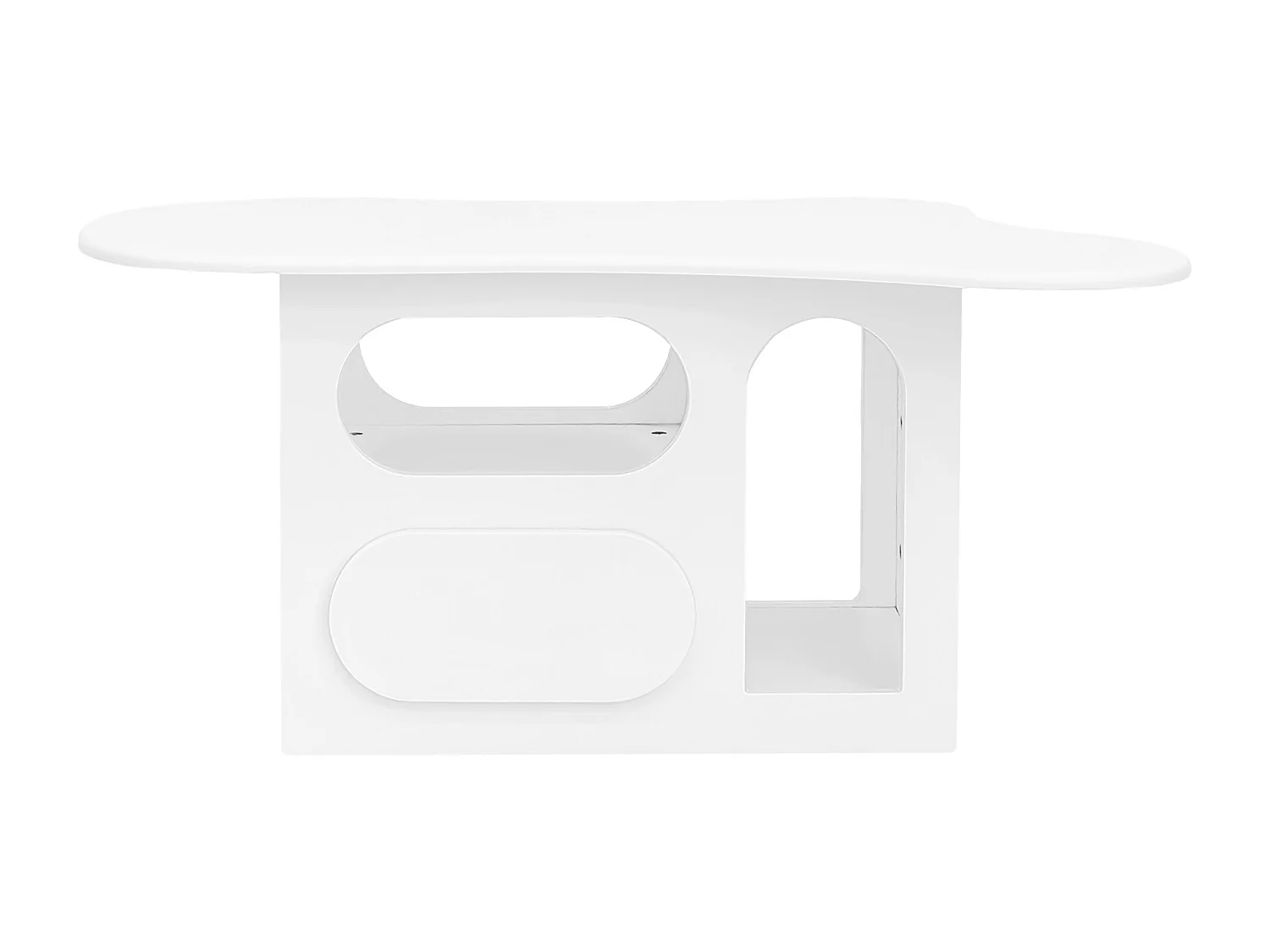 Nieregularny stolik kawowy z szufladami i otwartą przestrzenią do przechowywania w salonie lub biurze