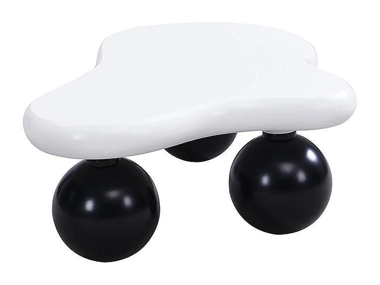 Table basse nuage avec éclairage LED, plateau blanc au design moderne, pieds ronds noirs, pour salon et bureau